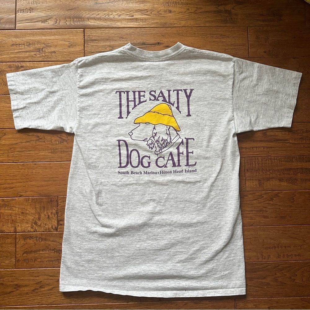 The Salty Dog Cafe Gray Crewneck T-shirt Single-stitch 1989 H.L Miller Gold USA